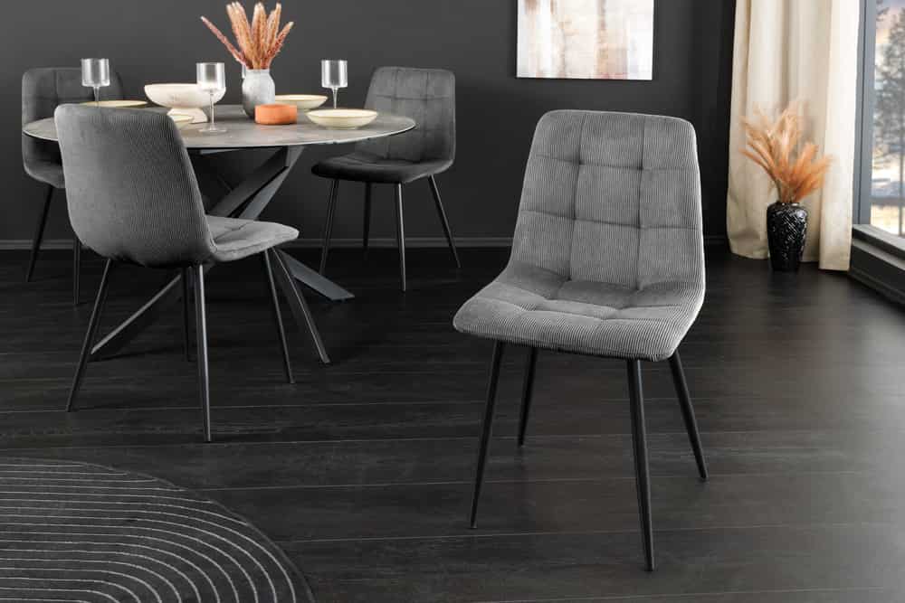 Moderner Design Stuhl TRES CHIC grau Cord schwarze Metallbeine Esszimmer
