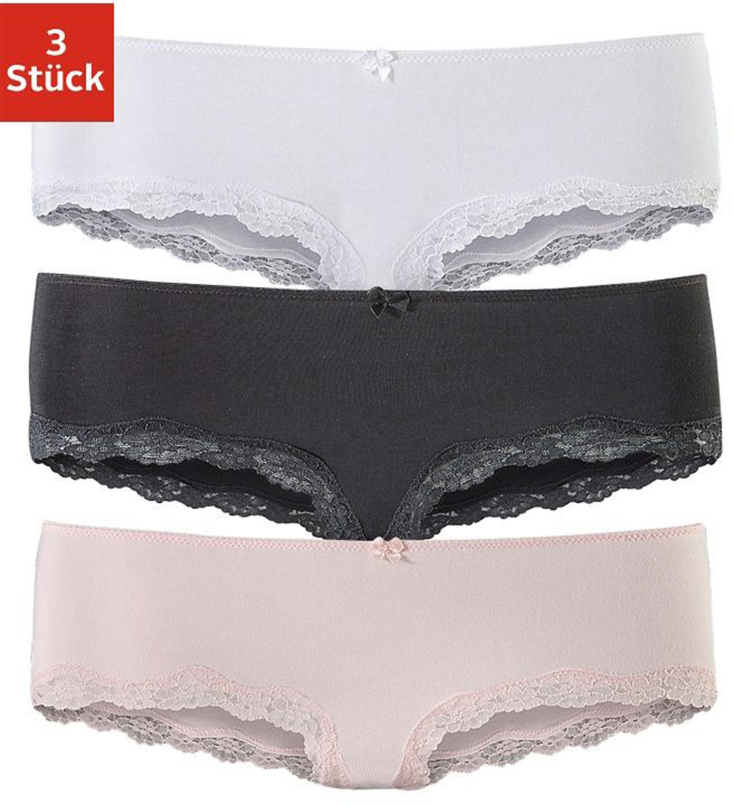 LASCANA Panty in rosa, weiß, schwarz