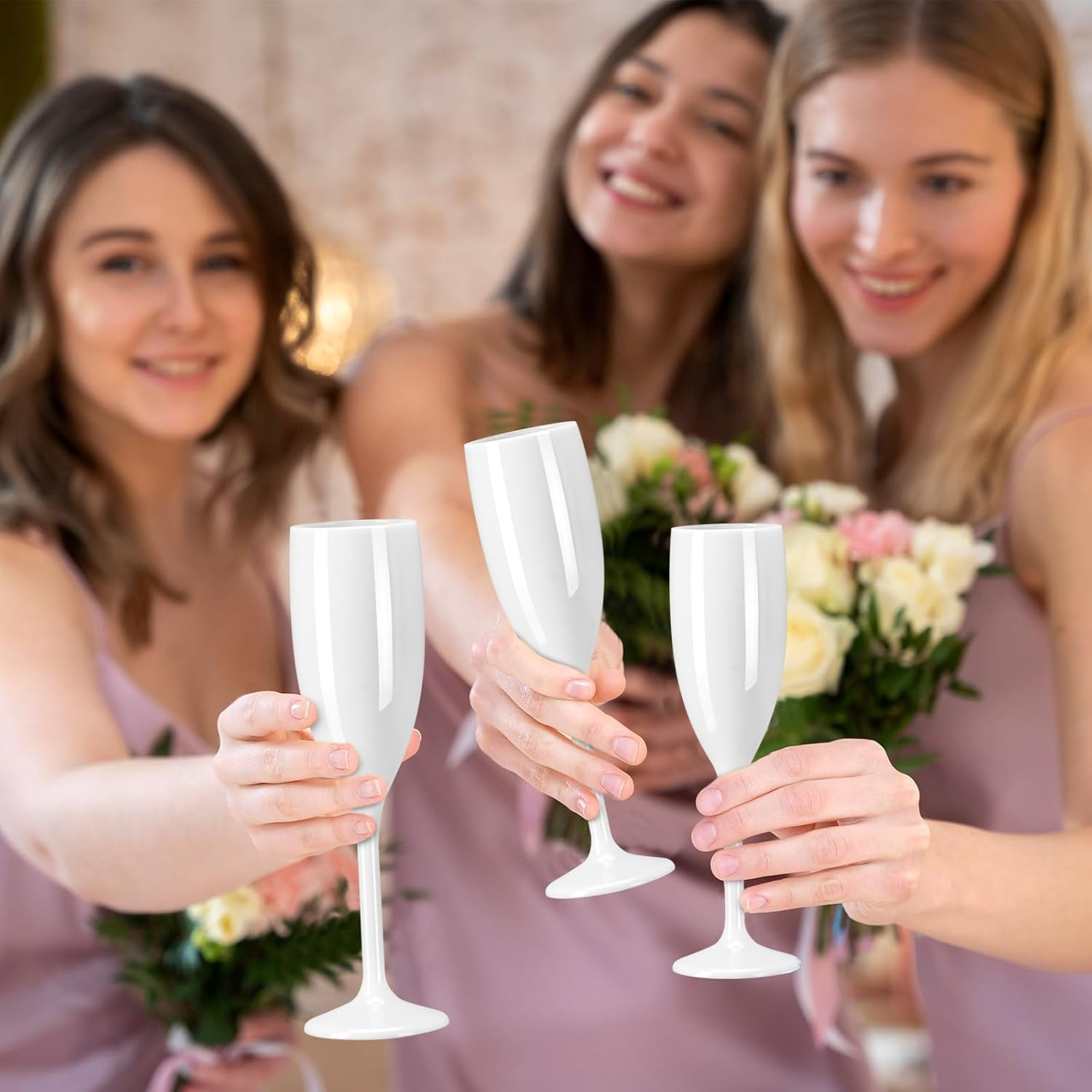 (180ml) Mehrweg Sekt Trinkbecher Party Champagner Glas für Hochzeit / Junggesellinnenabschied / Geburtstag - Weiss