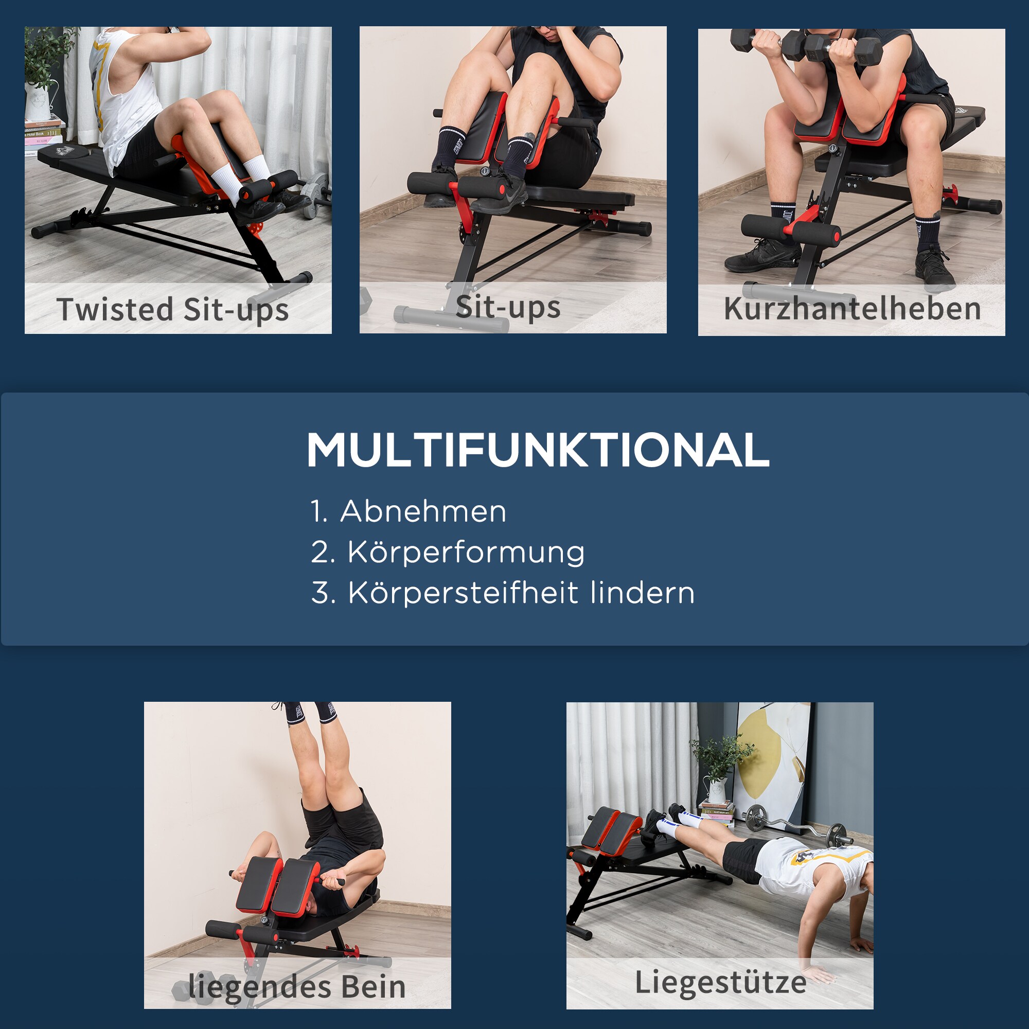 HOMCOM Multifunktionale Trainingsbank schwarz, rot 64 x 146 x 73,5-85 cm (BxTxH)