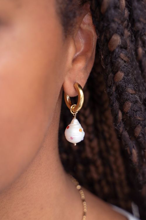 Oorringen met parel met multikleur studs