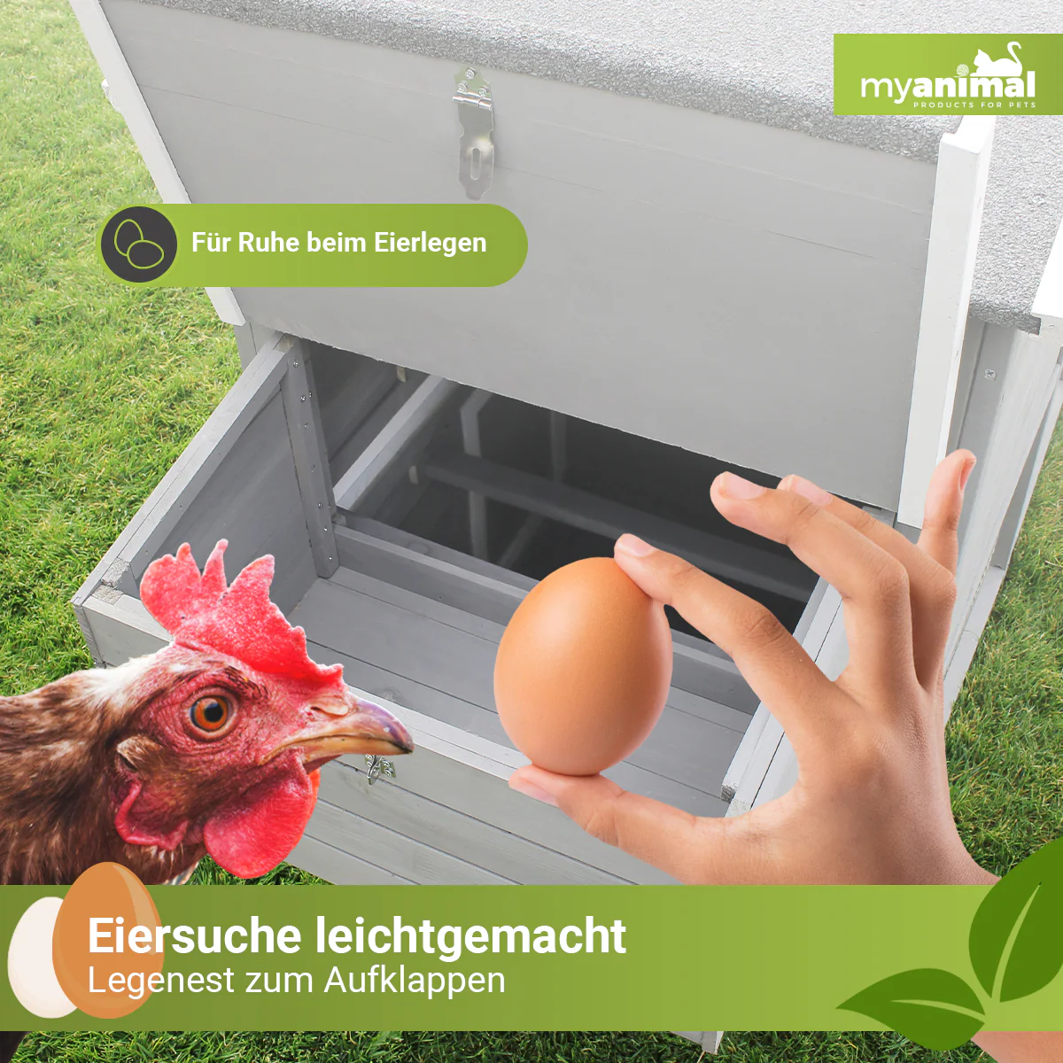 MyAnimal Hühnerstall für 3 Hühner MH-21 mit Eiablage, Dach wasserabweisend, verzinkter Draht
