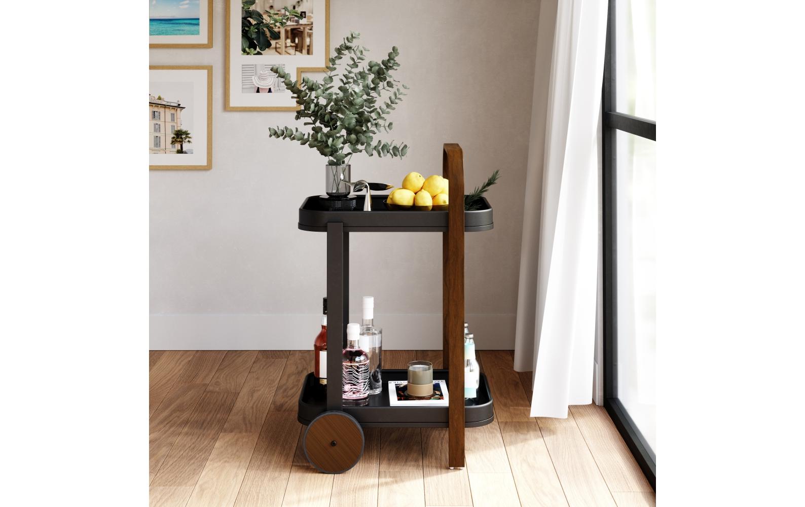 Servierwagen Bellwood 80 x 53 cm, Dunkelbraun/Schwarz<br>Servierwagen mit zwei Etagen