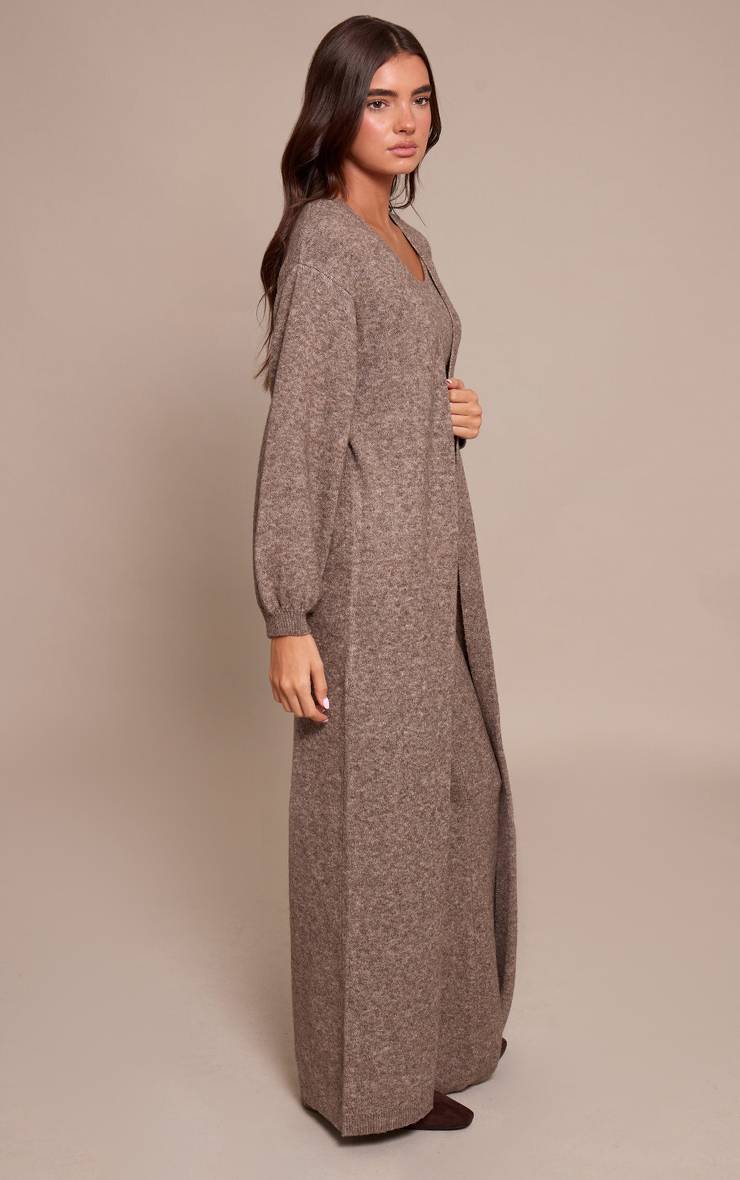 Taupe Maxi Cardigan En Maille