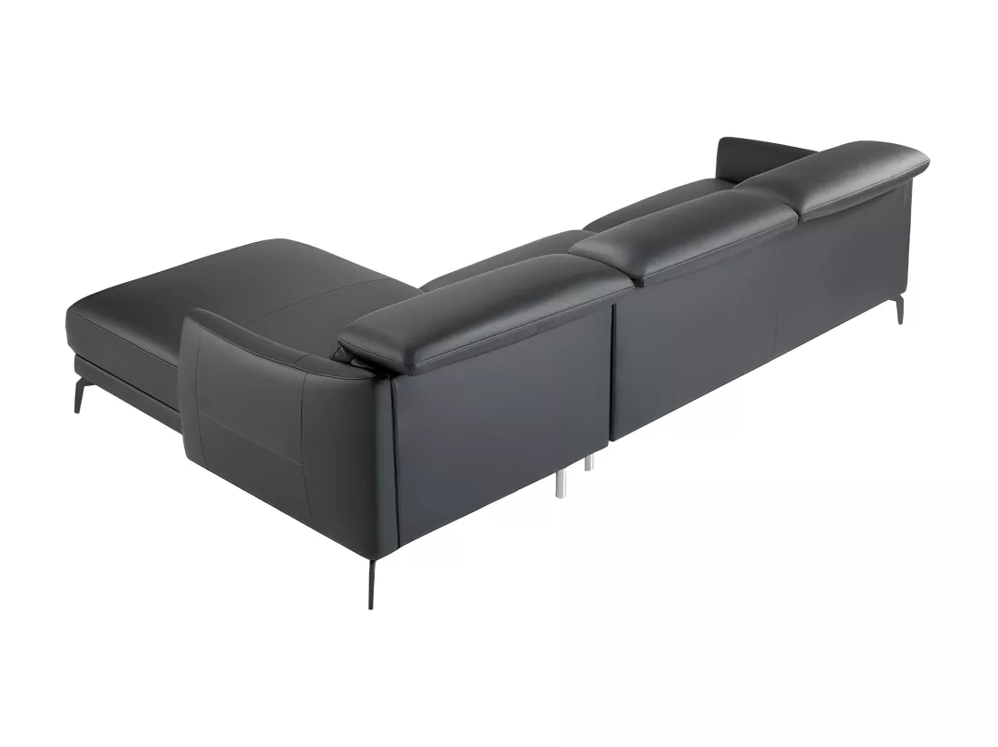 Canapé d'angle droit cuir noir et pieds acier inoxydable Yaro
