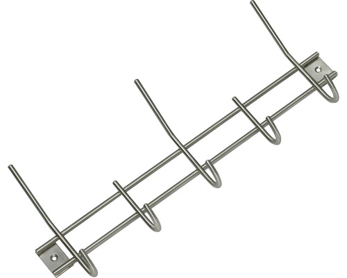Kapstok met 5 haken, geborsteld roestvrij staal, L x B x H 380/145/50 mm