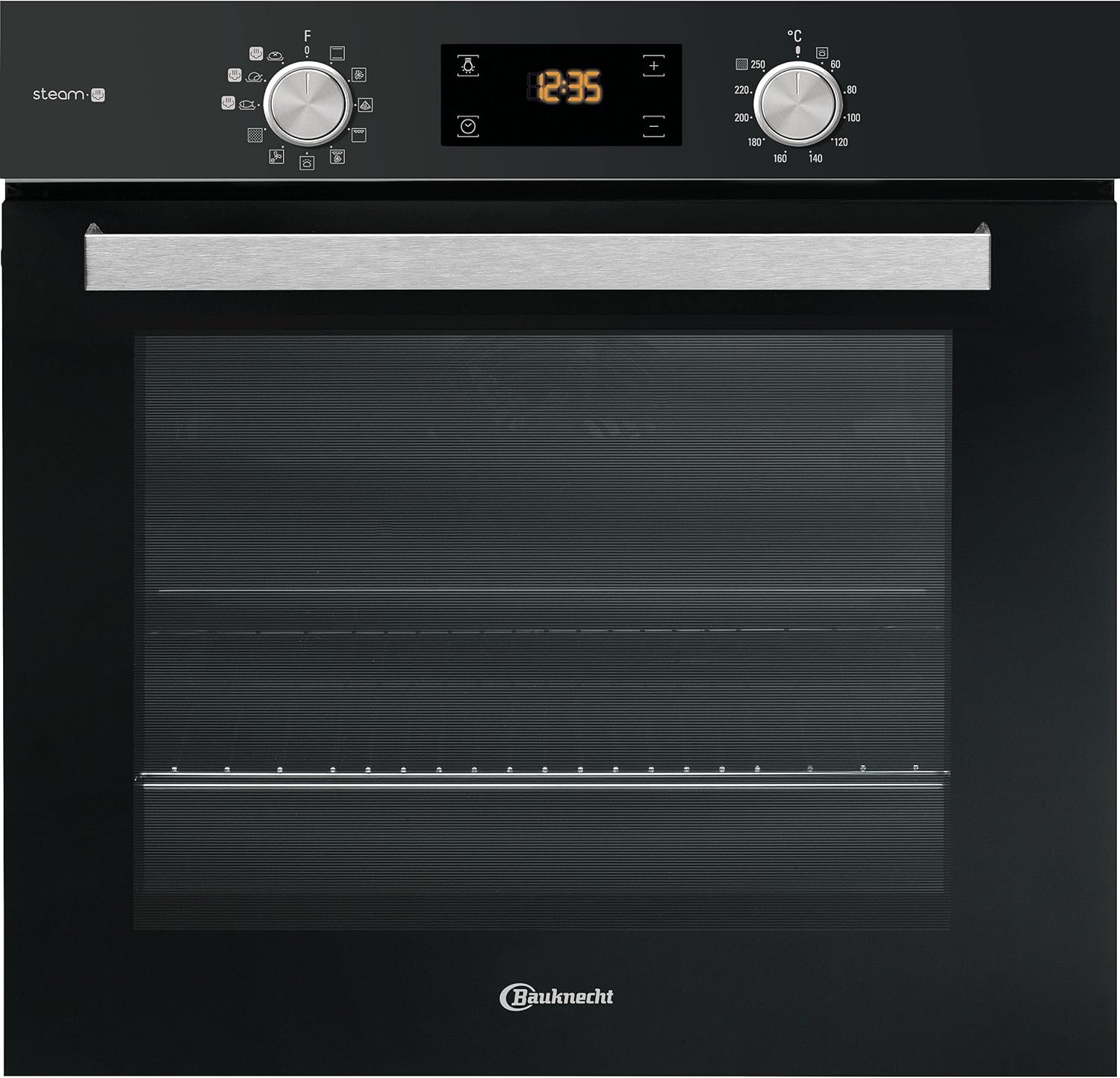 Bauknecht BAK5S KP8V2 BLG Einbau-Backofen mit Pyrolyse und Dampffunktion (71l) /Heißluftbackofen mit 11 Funktionen/Gentle Steam/PowerHeißluft/Multi-Level-Kochen, Schwarz, Schwarzglas