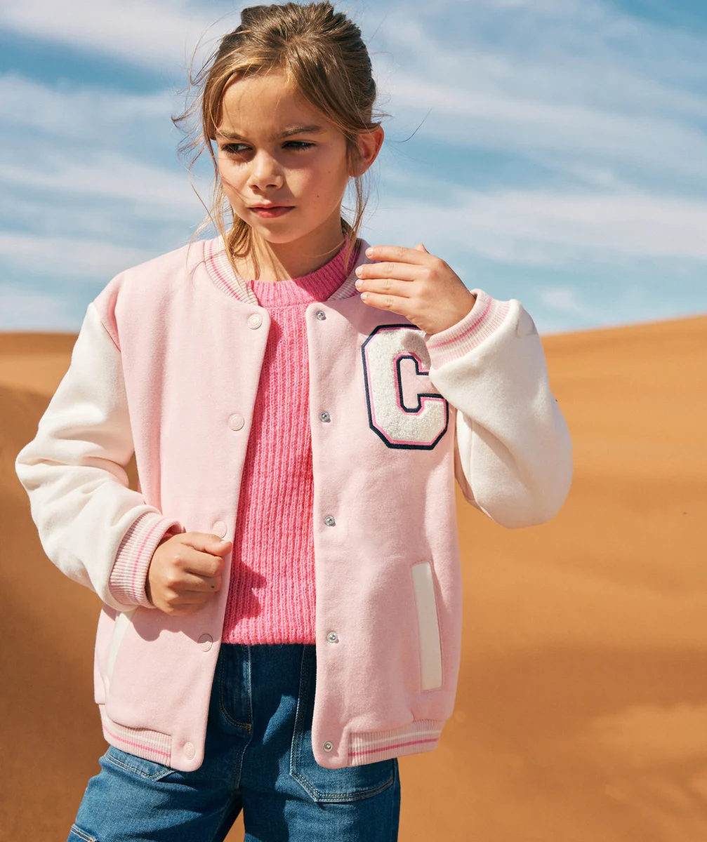 VESTE STYLE TEDDY FILLE EN FIBRE RECYCLÉES ROSE PÂLE