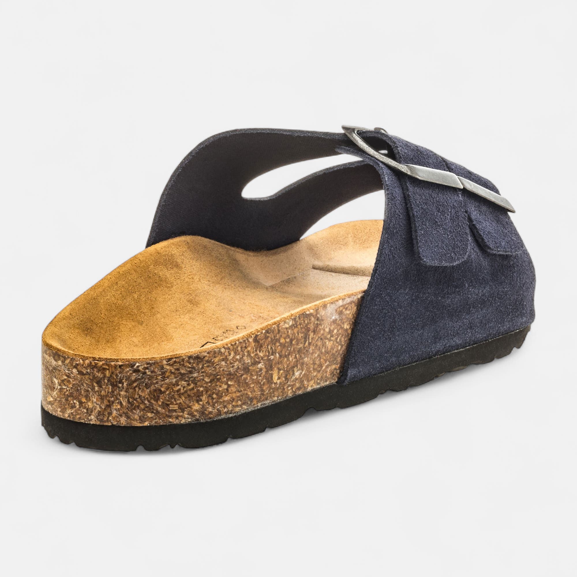 Mules semelle liège Garçon en cuir bleu marine
