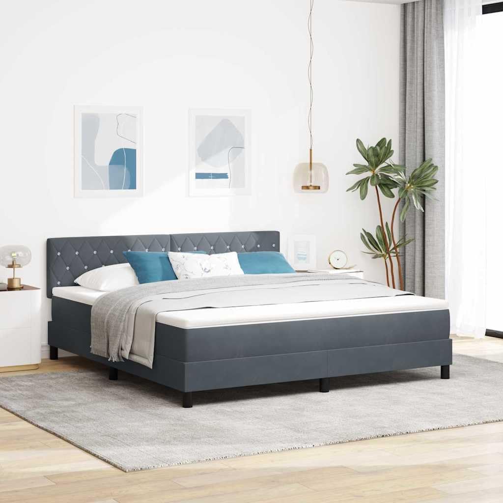 vidaXL LED Boxspringbett mit Matratze Dunkelgrau 180 x 200 cm Samt, Verstellbares Kopfteil, modernes Bettgestell mit LED-Beleuchtung, stylischer Samt, langlebiger Komfort