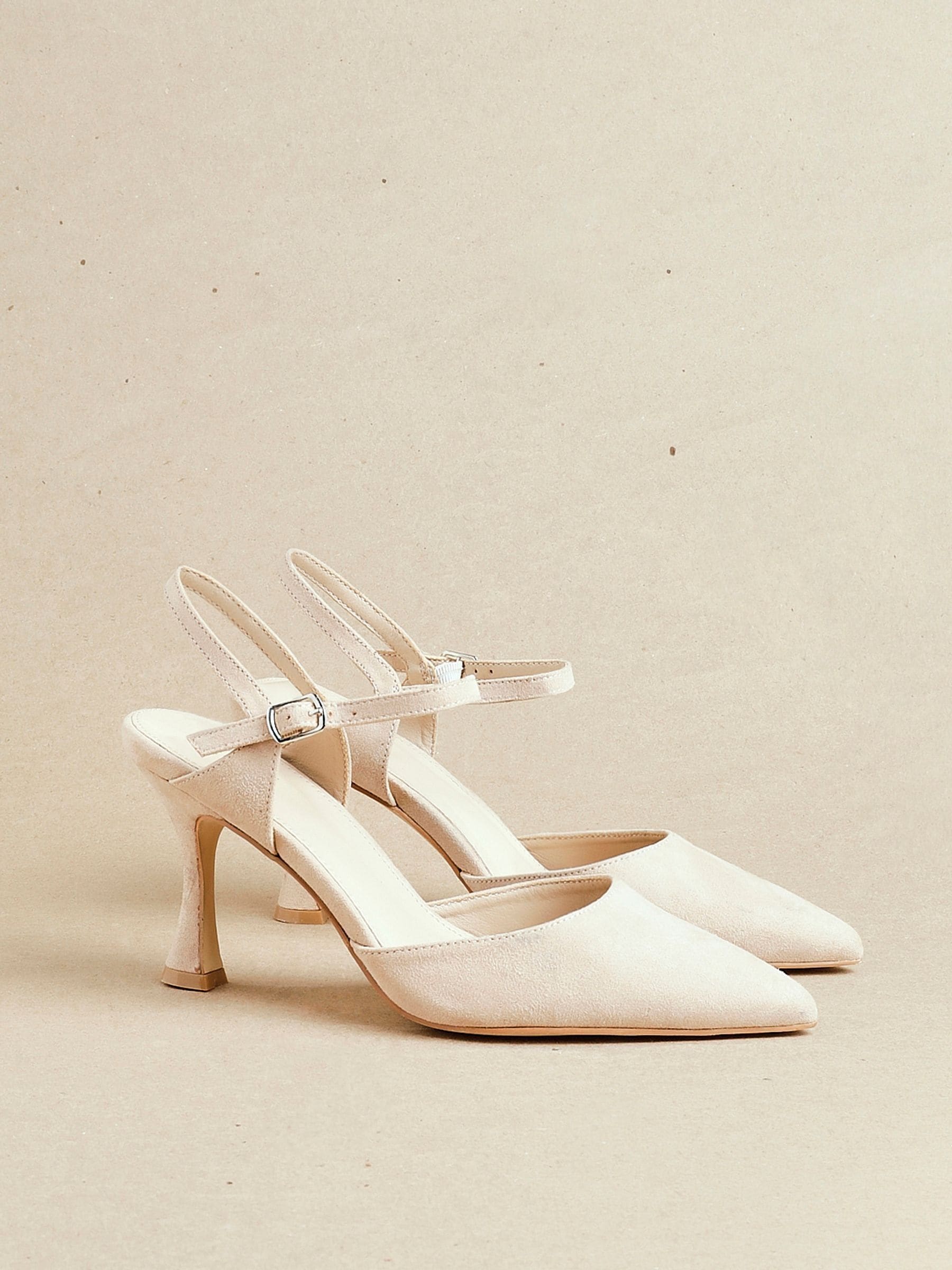 Licht beige - Linzi Duet pumps met enkelbandje, hak en wijde pasvorm