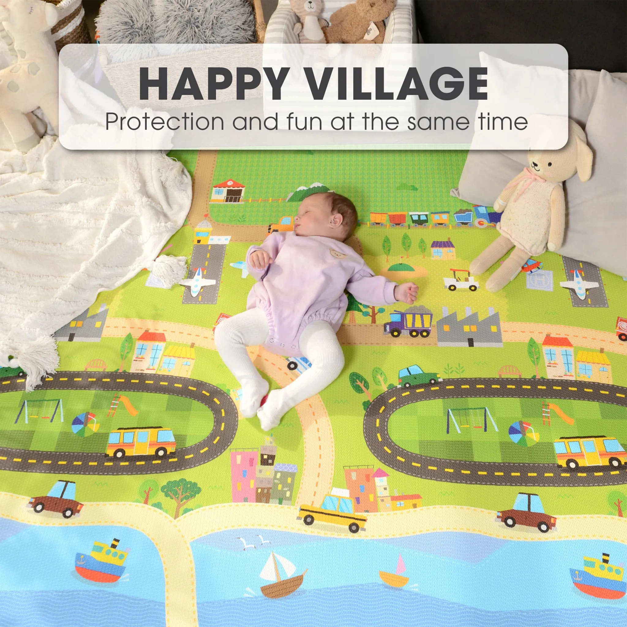 Baby Care Tapis de Jeux Réversible Grand - Joyeux Village