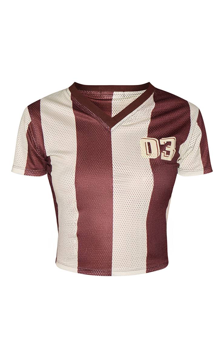 Marron Maillot De Football Court À Manches Courtes À Rayures Chocolat