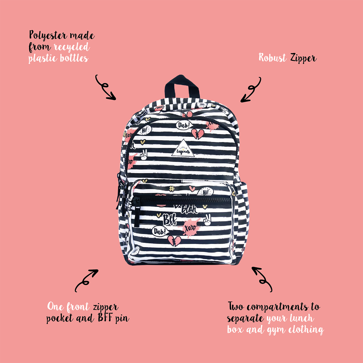 Little Legends BFF Backpack L zwart/wit/roze