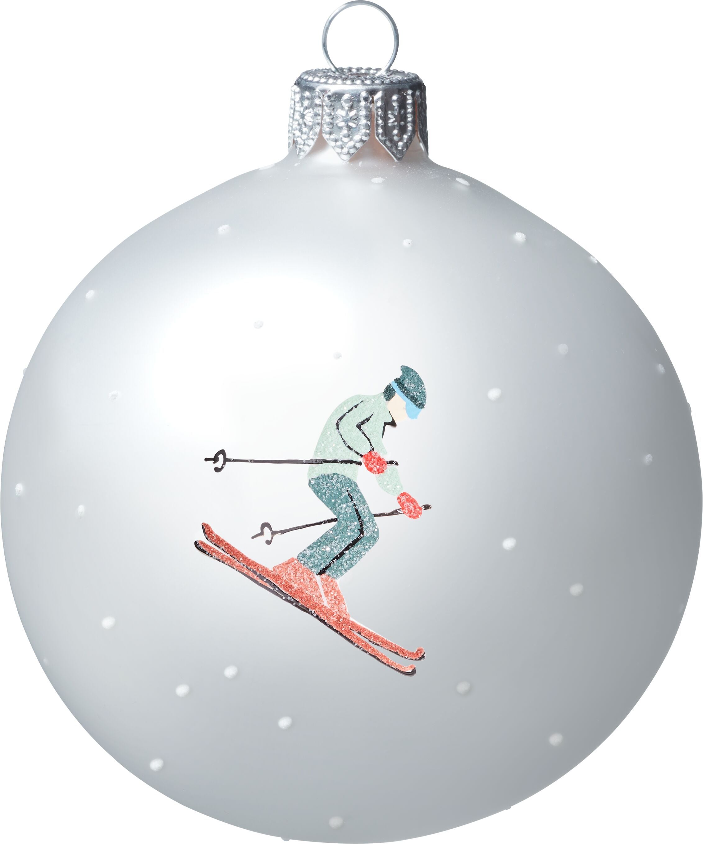 SKI Glaskugel - Weiss / D: 8 cm