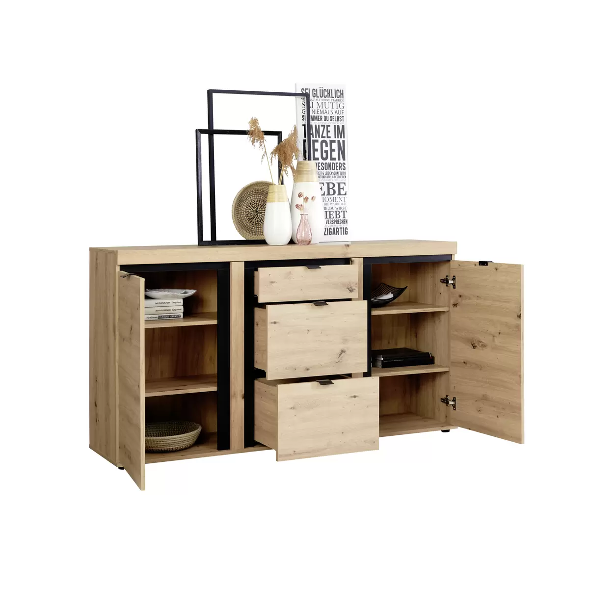 Sideboard Nyon schwarz,Eiche