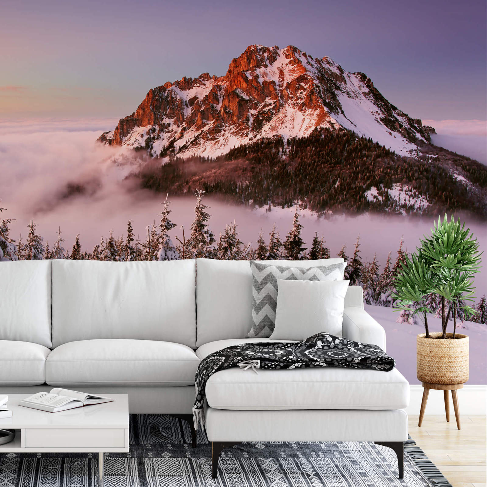 Fototapete DESIGNWALLS 2.0 - verschneiter Berg - weiß-braun - 2,6 Meter