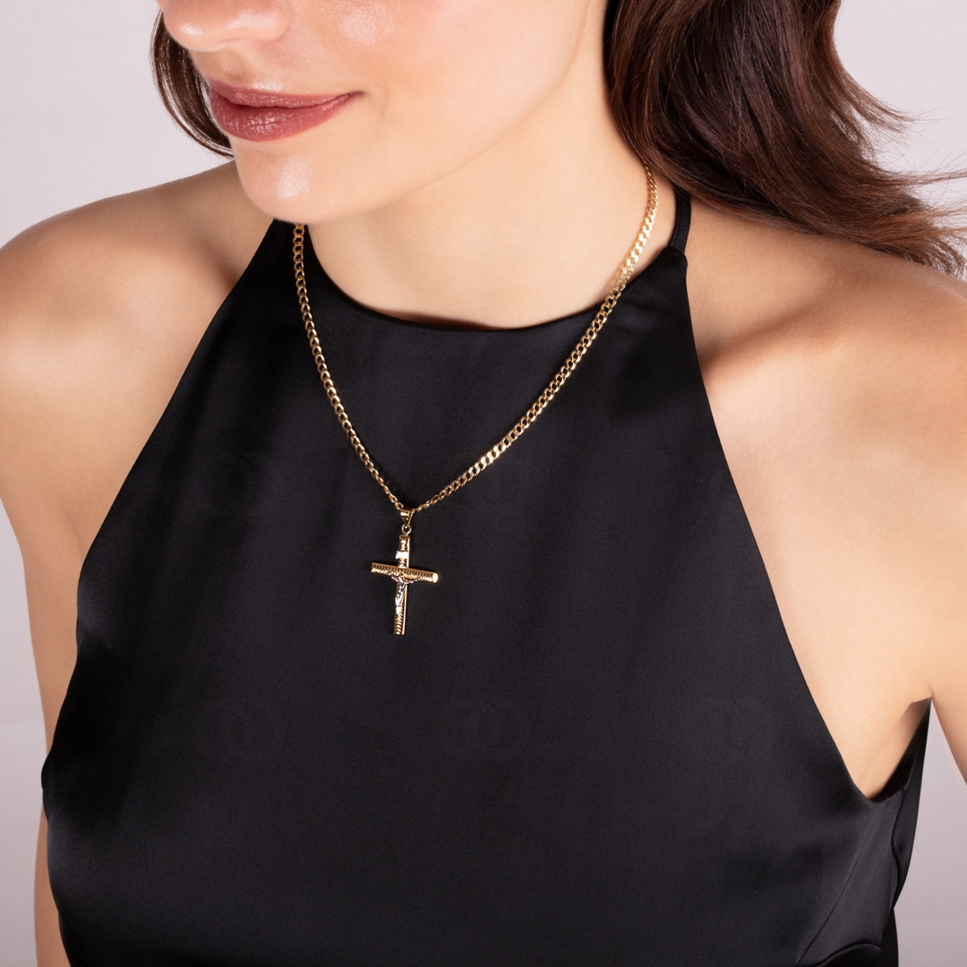 Anhänger 750/18 K Gelbgold Kreuz mit Jesus 36 x 23mm