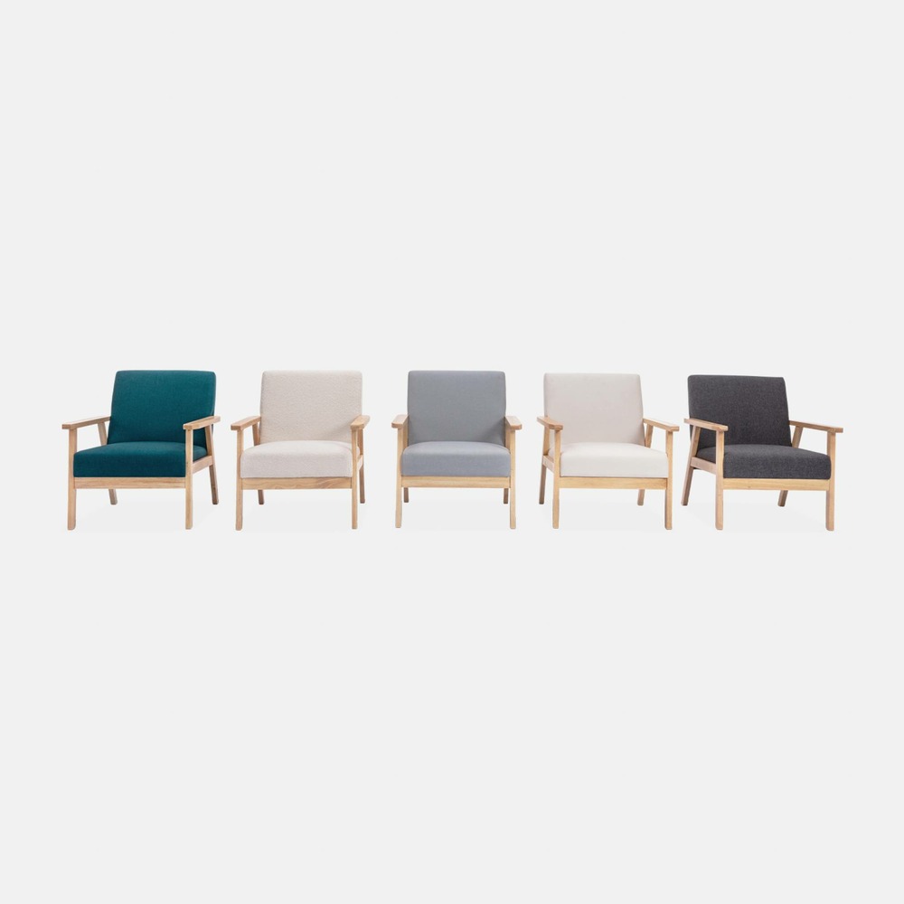 Fauteuil scandinave en bois et tissu gris foncé. Isak. L 64 x p 69.5 x h 73cm
