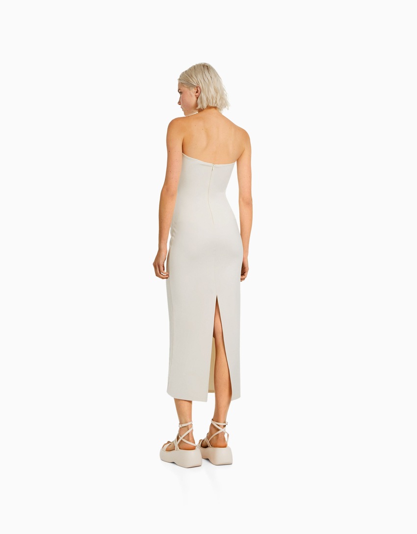 Vestido midi bandeau com recortes