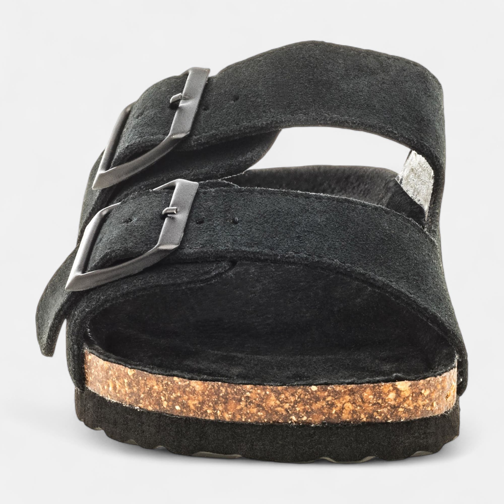 Mules semelle liège Femme en cuir noir