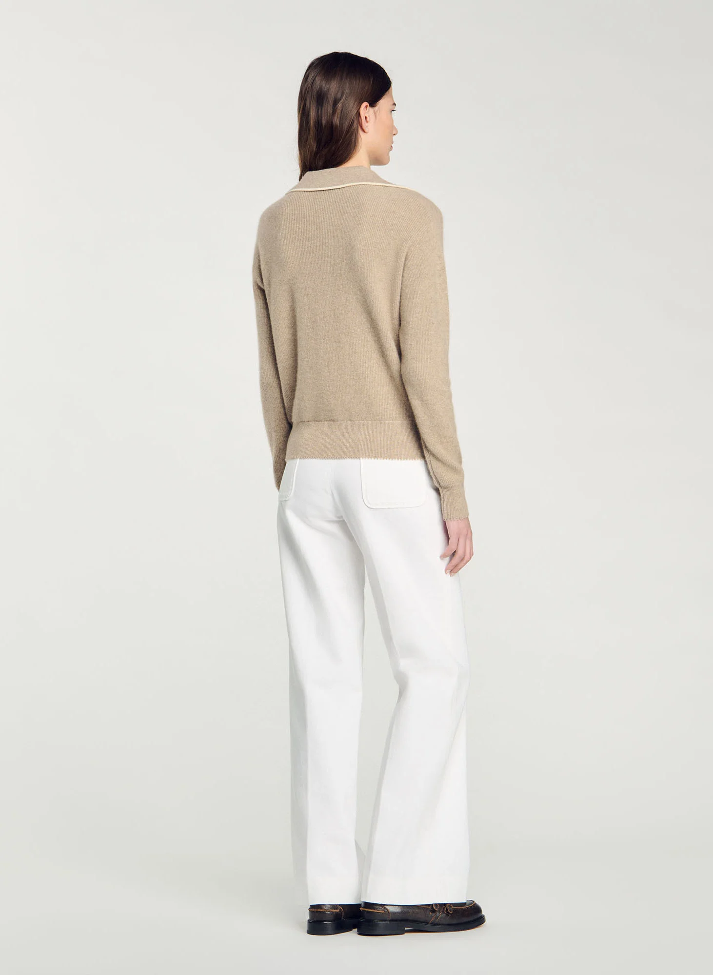 Pull col polo en laine et en cachemire mélangés | Beige