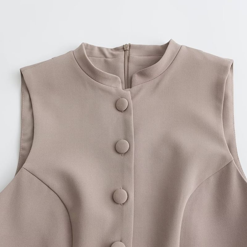 SugaYuja - Mouwloze romper met knoopjes en effen kleur