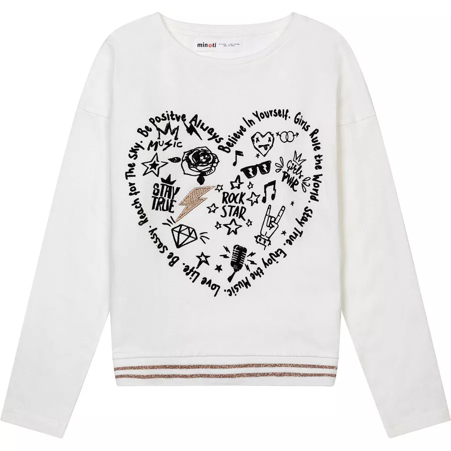 MINOTI Longsleeve mit Glitzersaum Cremeweiß