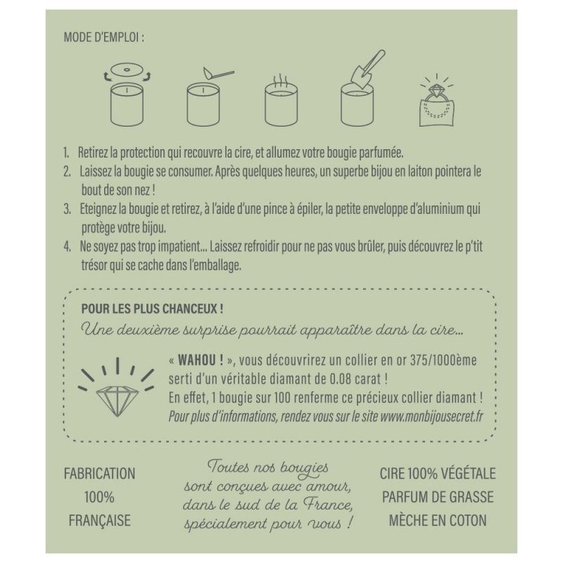 Bougie Bijou Collier argenté - Parfum Sous les frangipaniers - 40h