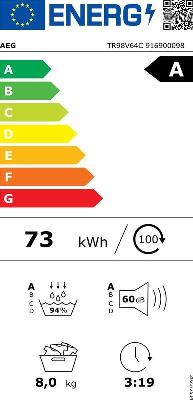 AEG - 9000X AbsoluteCare Pro - Warmtepomp Droogkast - 8 Kg - 60 Db - Energielabel A