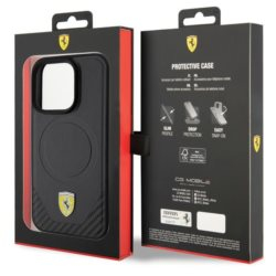 iPhone 15 Pro MagSafe Leder Hardcase Hülle Metall Logo (FEHMP15LPTEK) - Schwarz