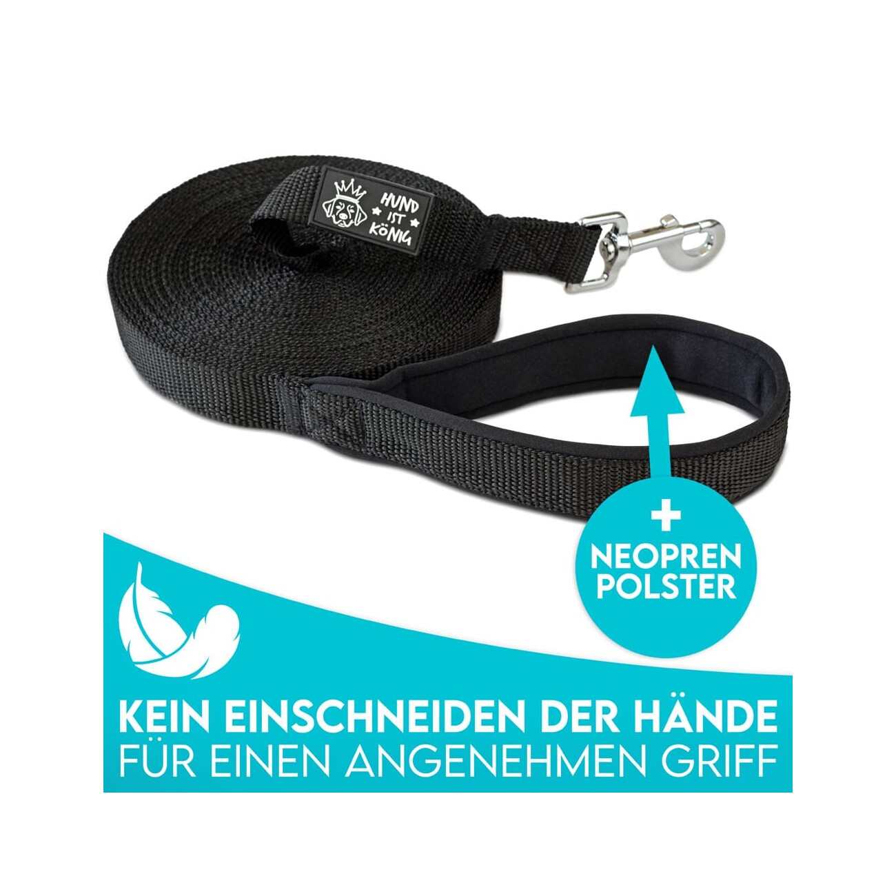 HUND IST KÖNIG 10m Schleppleine Hund | Schleppleine 10m für Hunde mit gepolsterter Handschlaufe