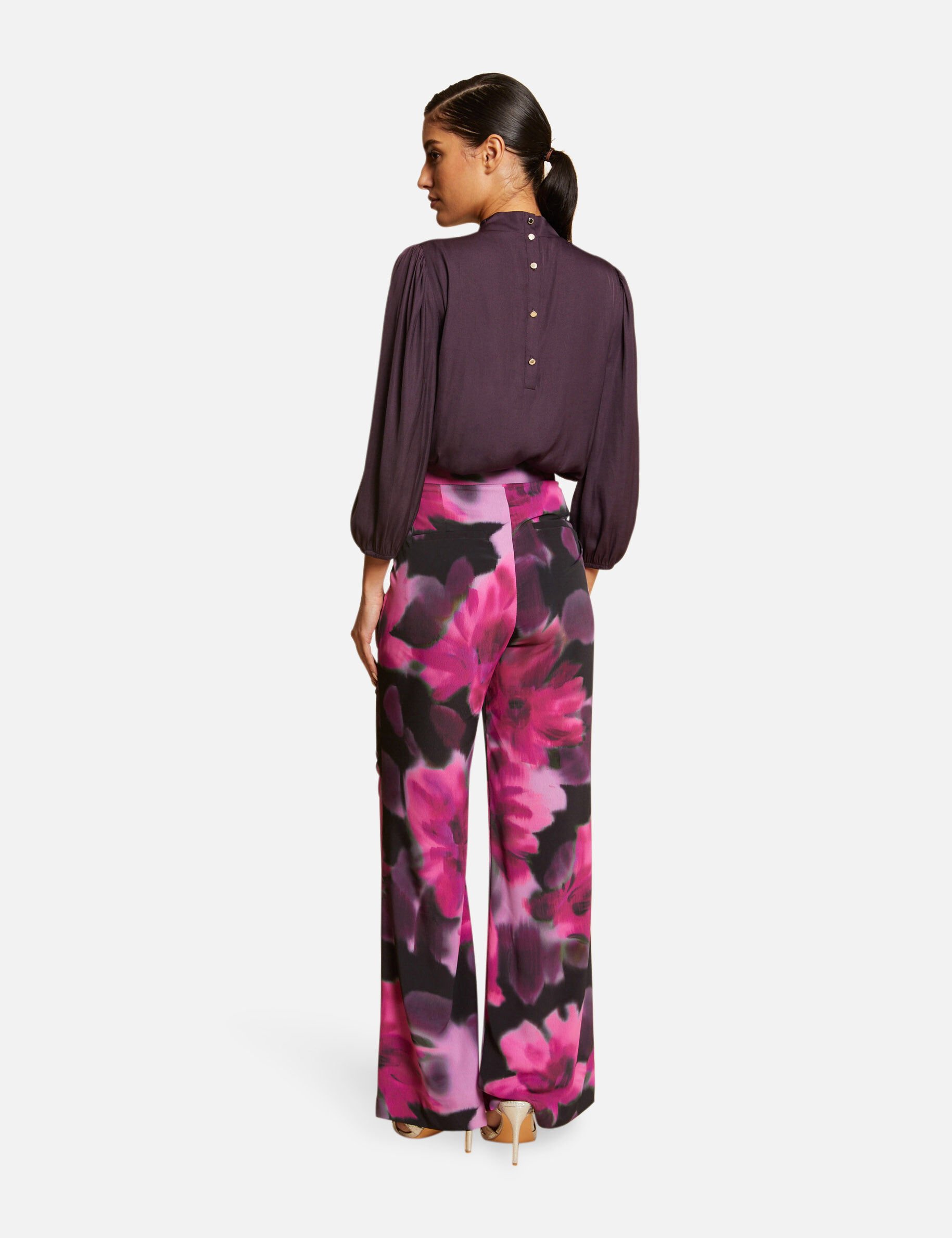 Blouse manches 3/4 satinée prune femme - prune