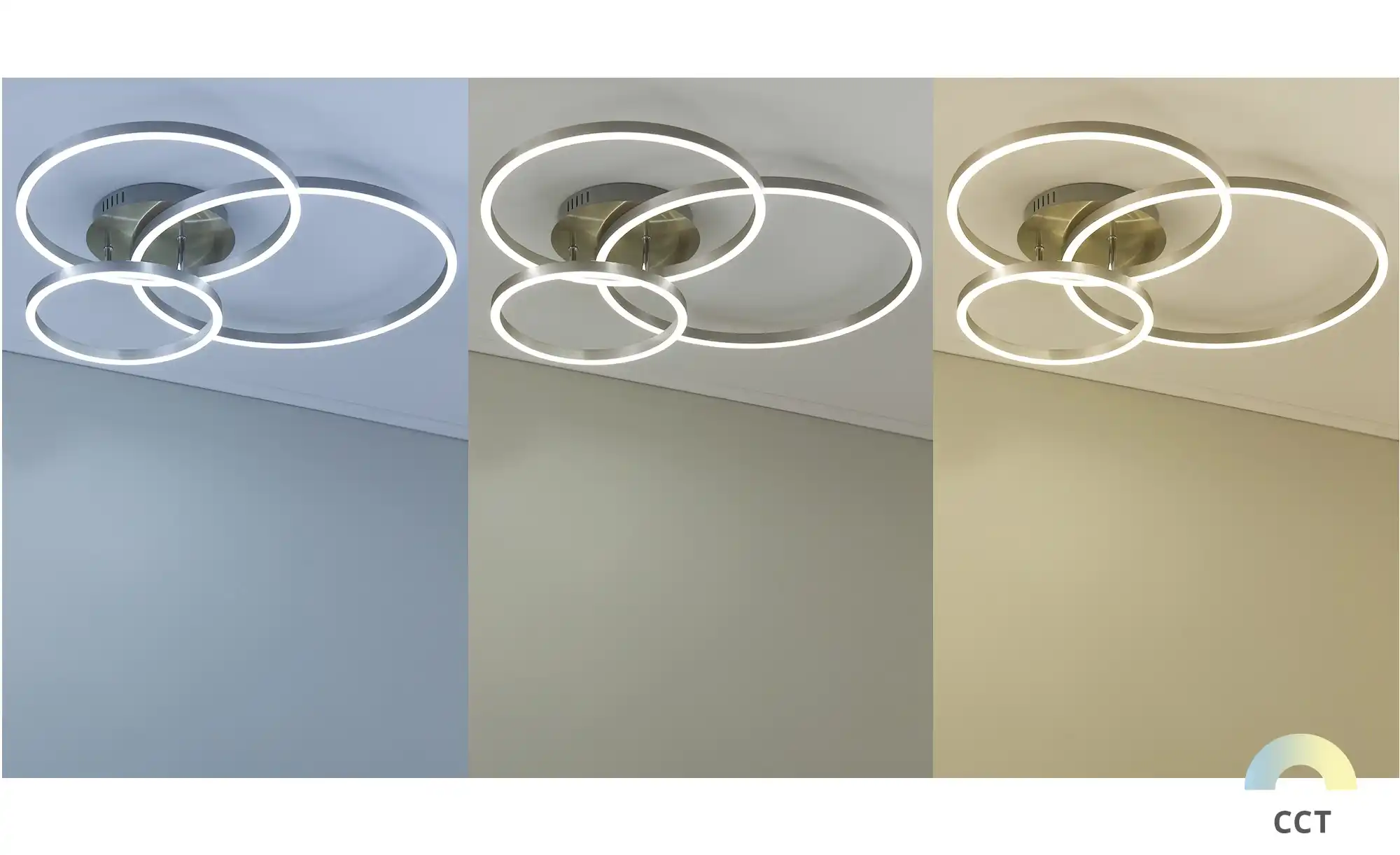 Trio LED Deckenleuchte, Nickel 3 Ringe