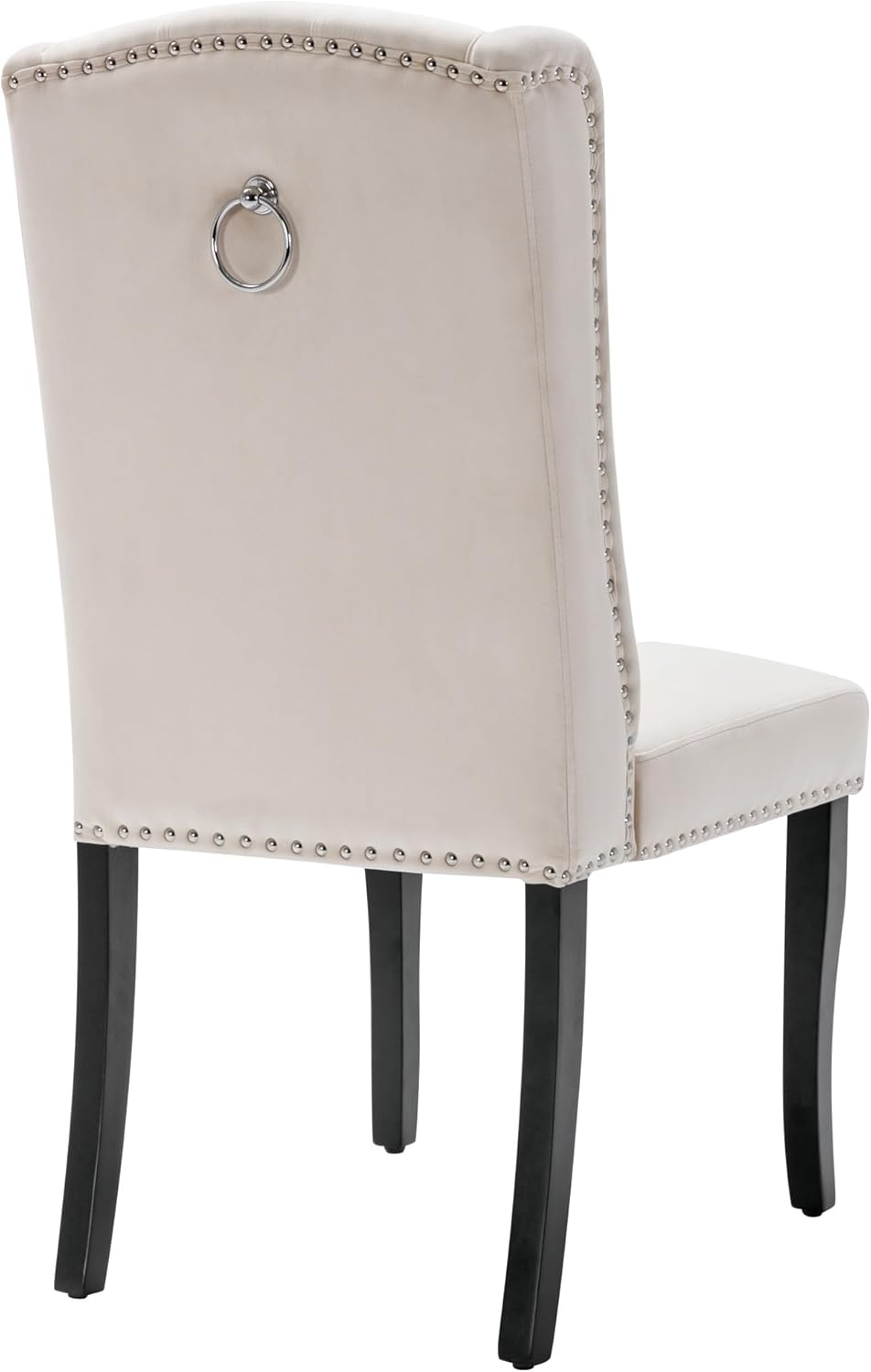 Merax Samt Esszimmerstühle 4er Set mit Eichenbeinen, Chromklopfer, Knopfdesign und Nagelkopfbesatz, hoher Sitzkomfort, Beige + Schwarz