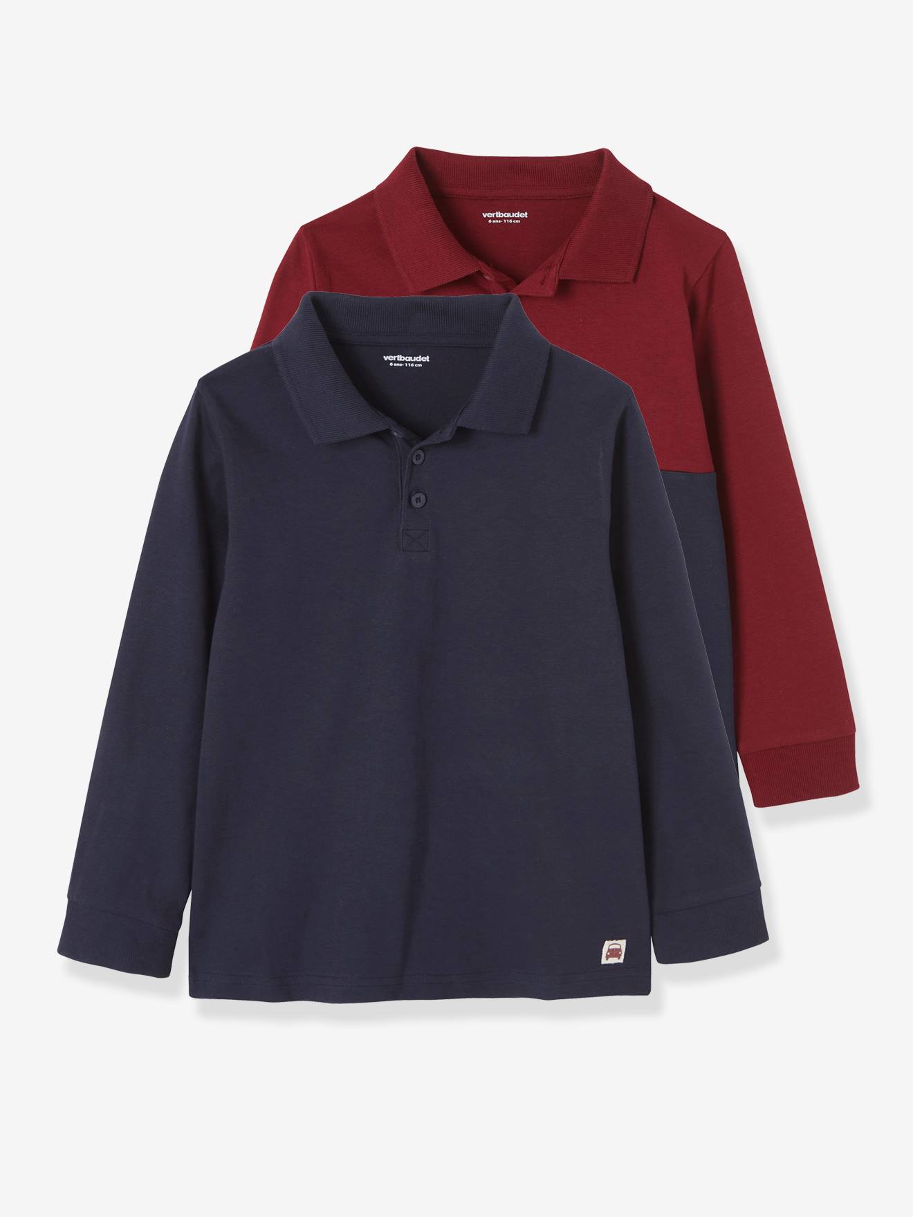 Conjunto de 2 camisas polo de manga comprida para meninos, azul escuro, bicolor/multicoloridas