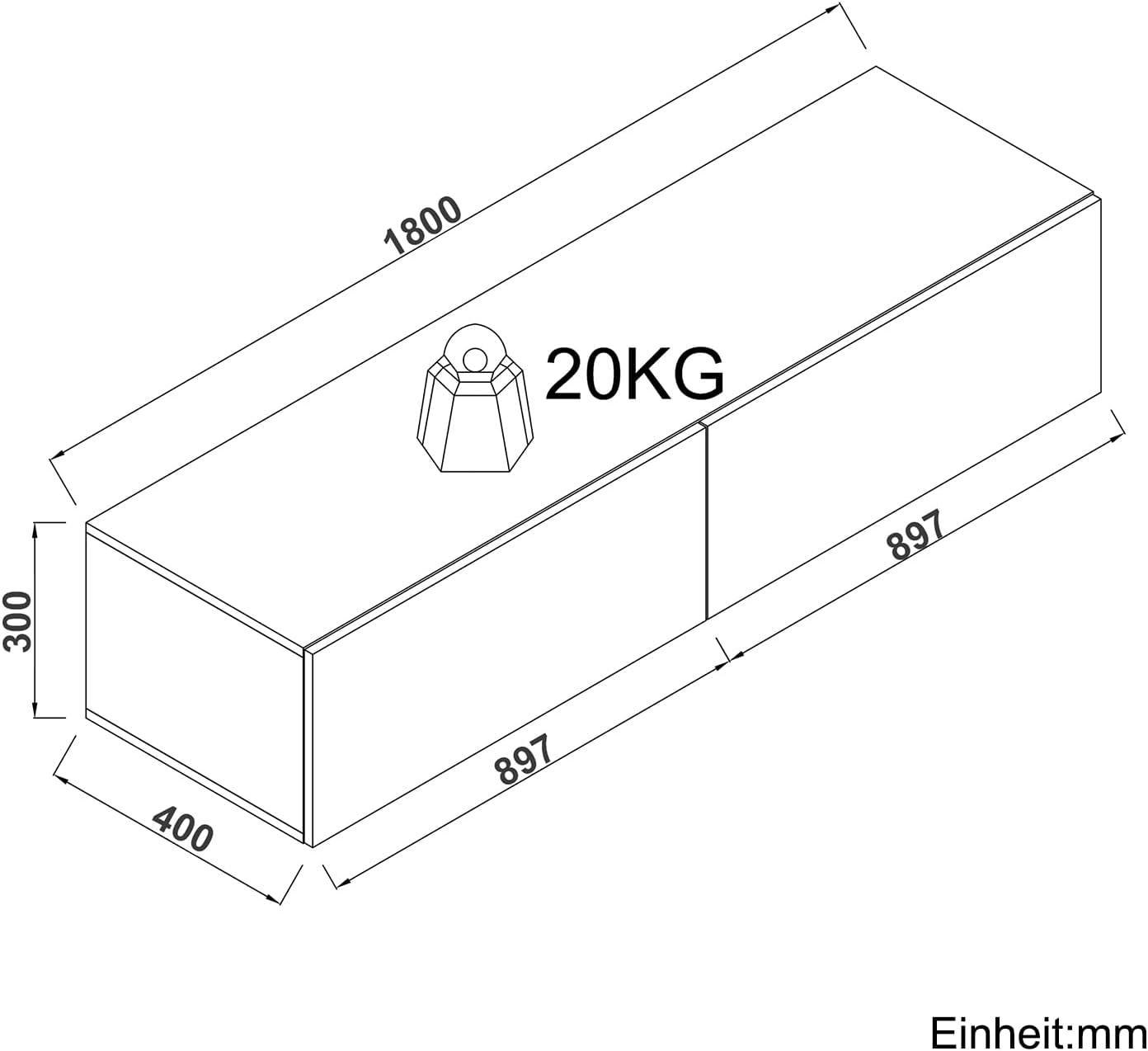 SONNI TV-Schrank Modern 180cm, Lowboard Hochglanz Schwarz Hängend/Stehend, TV-Regal mit 2 Schublade, 2 Türen, Griffloses, Fernsehtisch für Fernseher bis 65 Zoll Wohnzimmer & Schlafzimmer, 180x40x30cm.