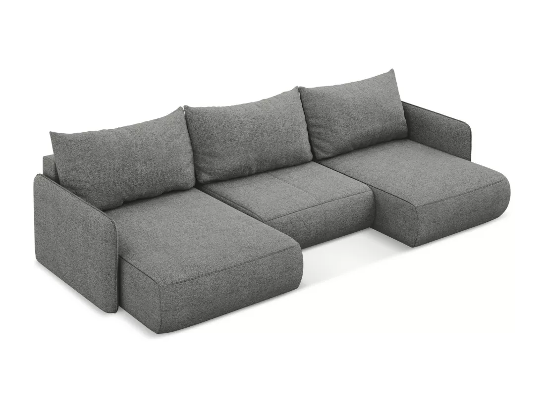 Canapé d'angle panoramique convertible en tissu chenille - éléphant - NANEA