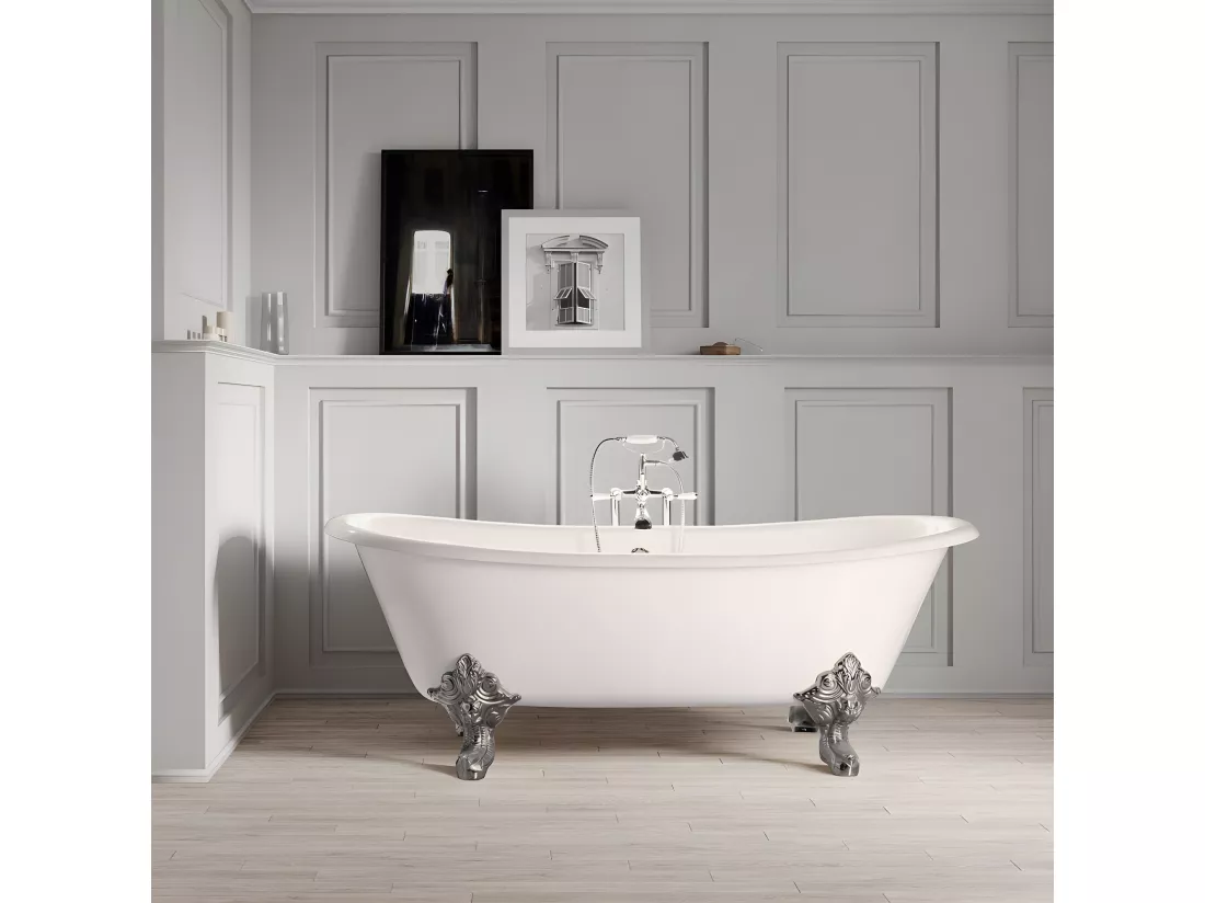 Baignoire sur pieds en fonte BRADFORD Blanche 180 cm Pieds chromés