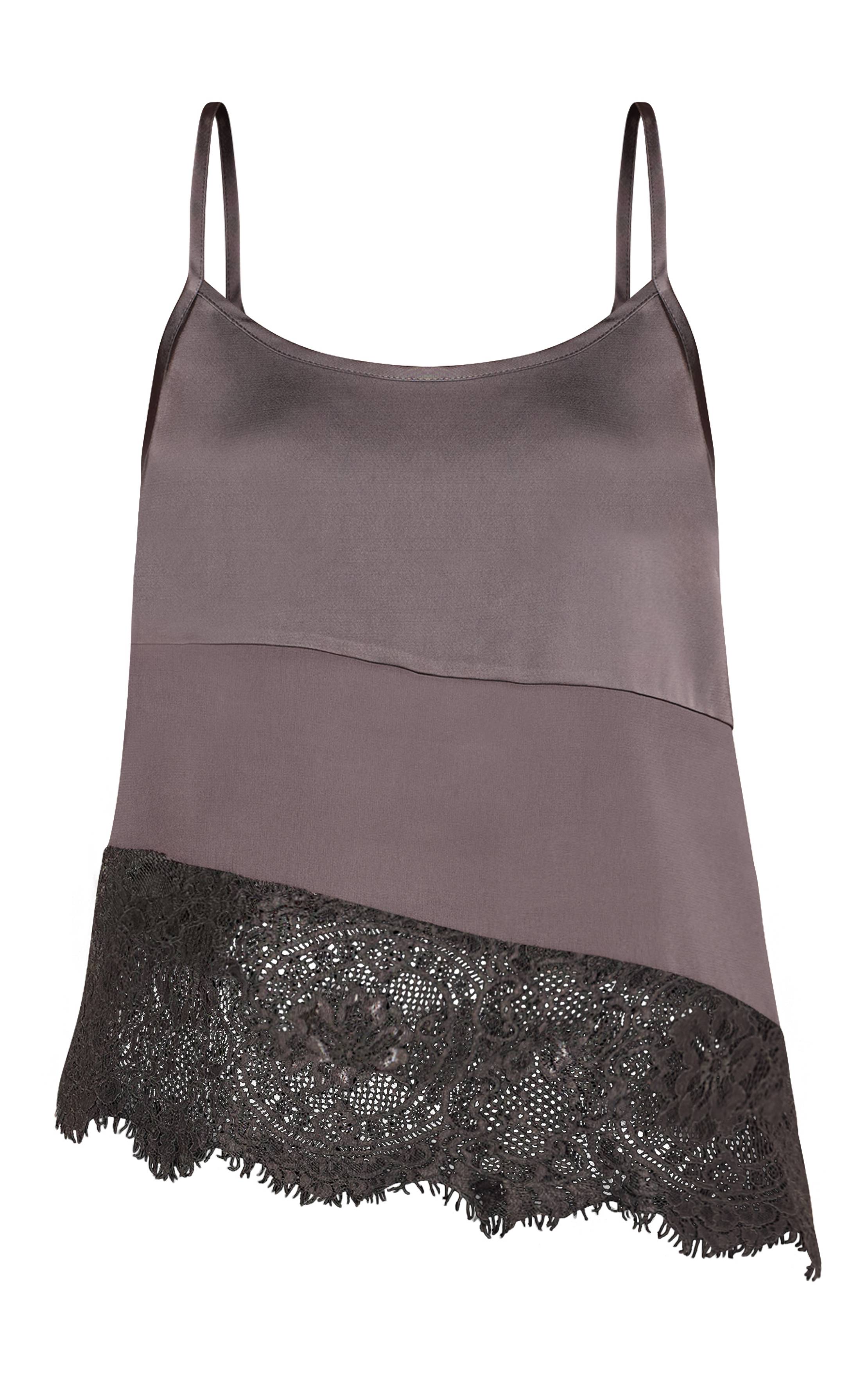 Charbon Caraco En Satin À Panneaux Asymétriques Et Dentelle