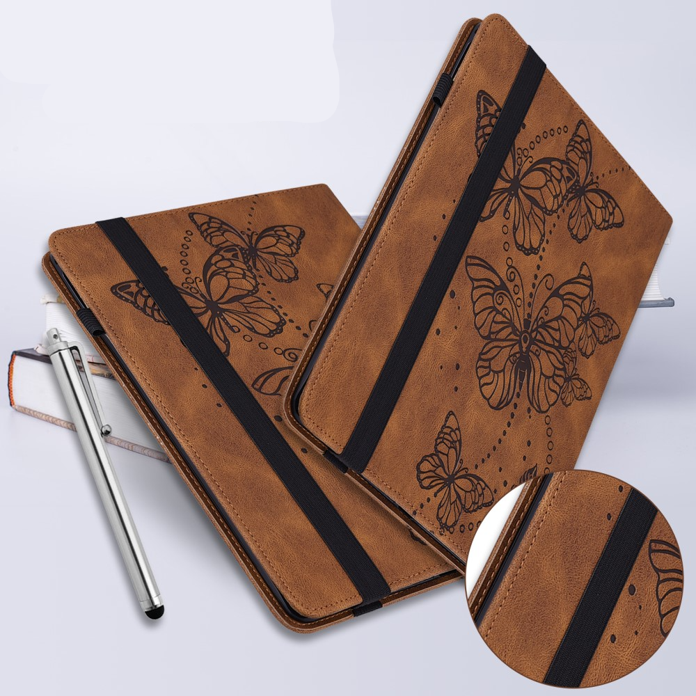 Samsung Galaxy Tab A9  Plus Leder Tasche Flip Cover Butterflies Imprint   S-Pen Halterung - Braun