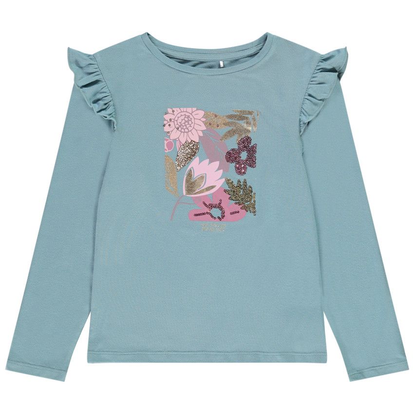 T-shirt manches longues en jersey print sequins pour fille - Bleu moyen