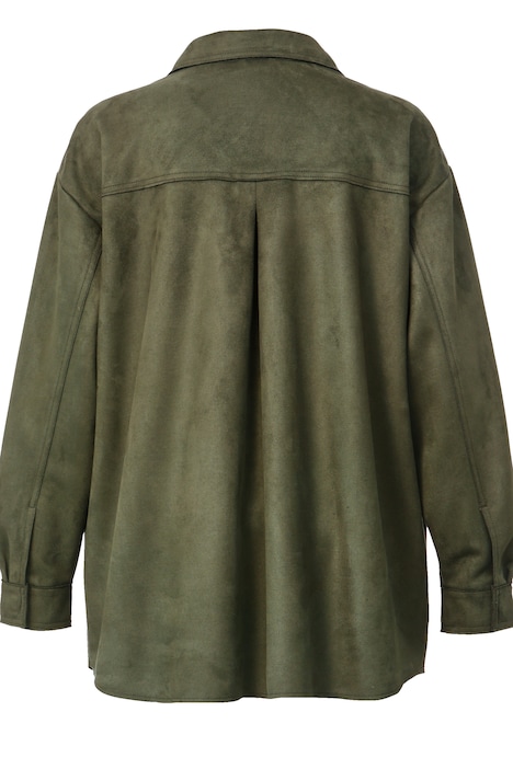Hemdbluse, oversized, Veloursleder-Optik, Hemdkragen, Langarm
