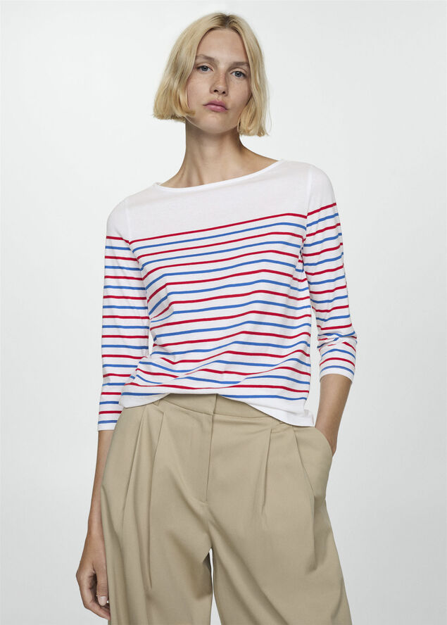 MANGO Striped boat-neck t-shirt White