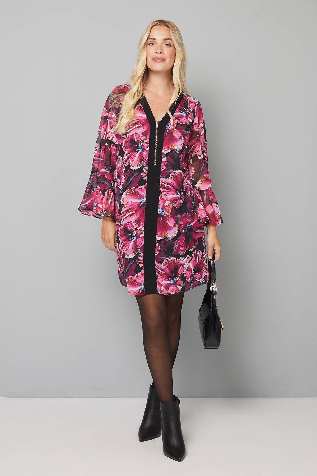 Wallis Robe Droite à Fermeture Éclair Devant Motif Floral Petite Taille