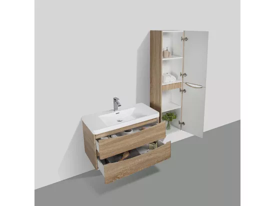 Grande armoire de rangement PIACENZA hauteur 150 cm chêne clair