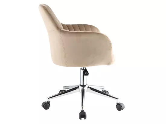 Chaise de bureau - Velours - Beige - Hauteur réglable - ELEANA