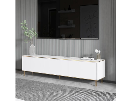 CONCEPT1 - Meuble TV Imaj Marbre Blanc, Or 180 x 45,2 x 35