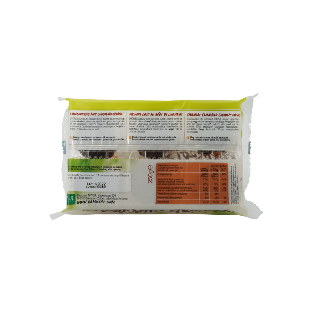 3x Damhert Kokosrotsjes Chocolade Glutenvrij250 gr