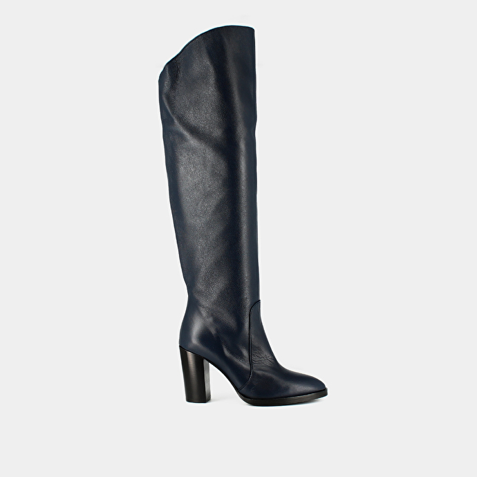 Bottes hautes à bouts pointus  en cuir bleu